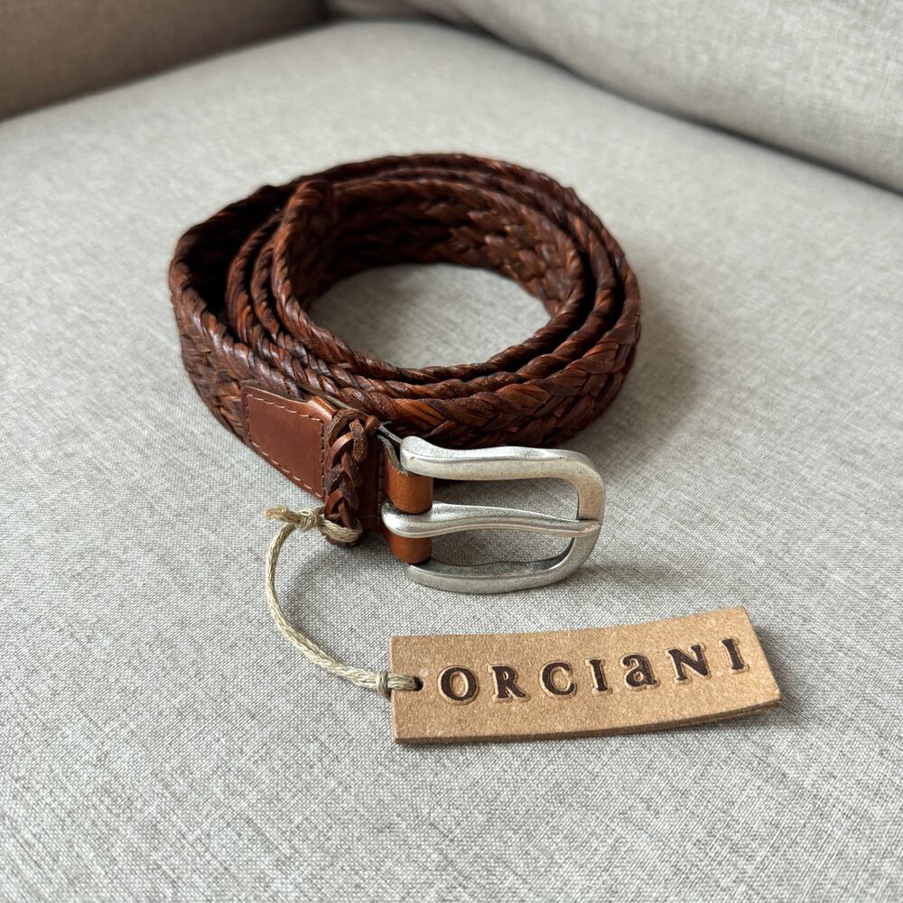 Orciani Handmade Woven Braided Brown Leather Silver Buckle Belt 100 NEW Western